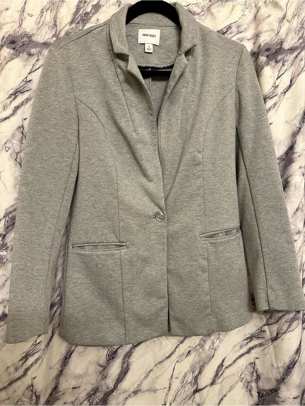 Nine West Light Gray Single-Button Ponte Blazer